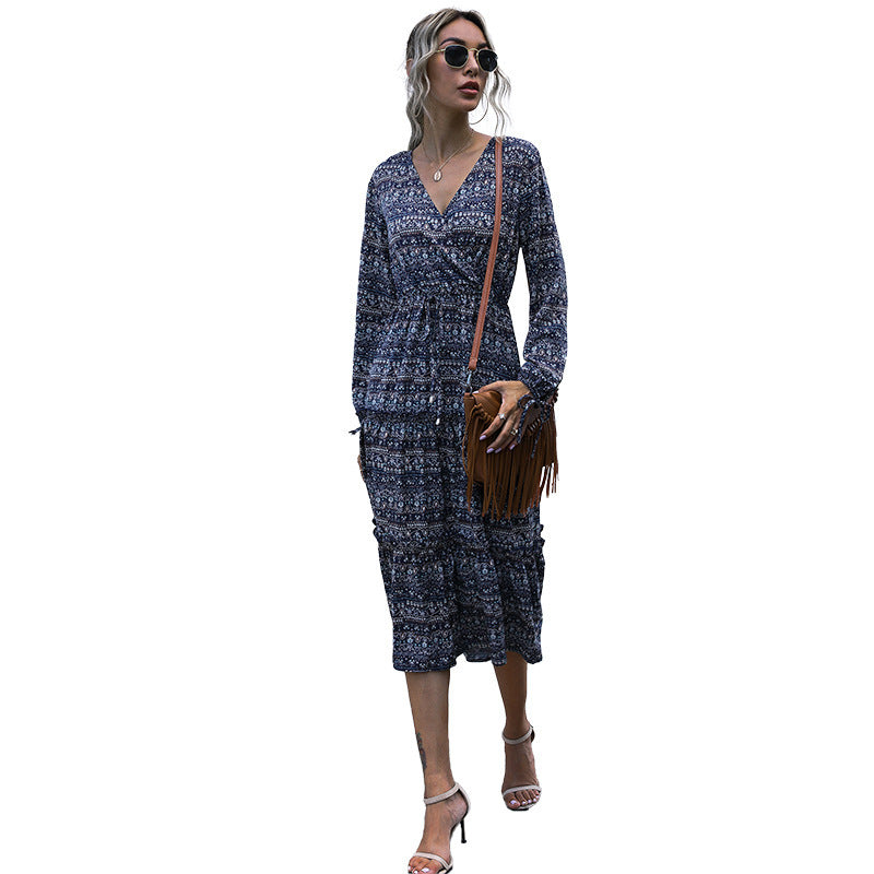 Printed dress women long sleeves