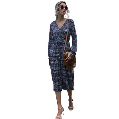 Printed dress women long sleeves