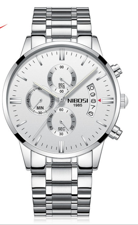 Solid steel belt men's watch waterproof coated glass luminous three-eye 6-pin quartz watch