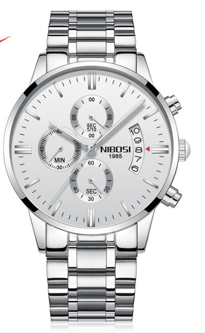 Solid steel belt men's watch waterproof coated glass luminous three-eye 6-pin quartz watch