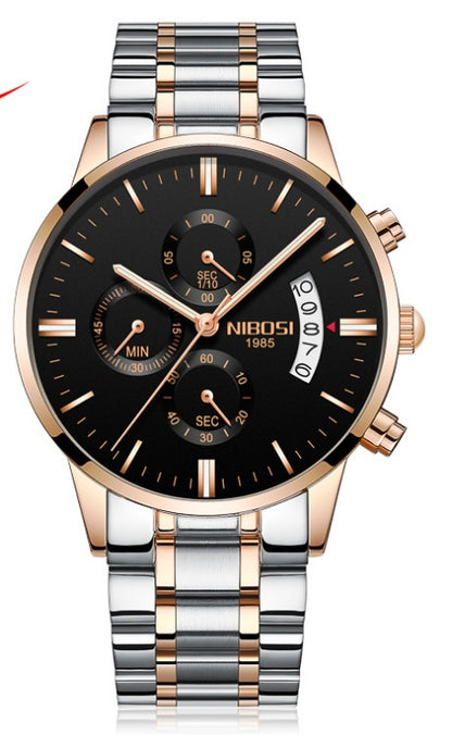 Solid steel belt men's watch waterproof coated glass luminous three-eye 6-pin quartz watch