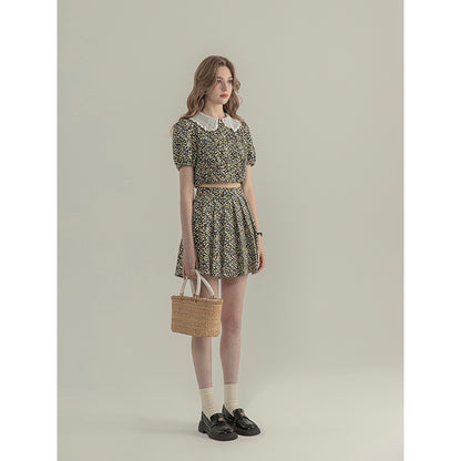 Bubble Sleeved Floral Short Sleeved Top For Women