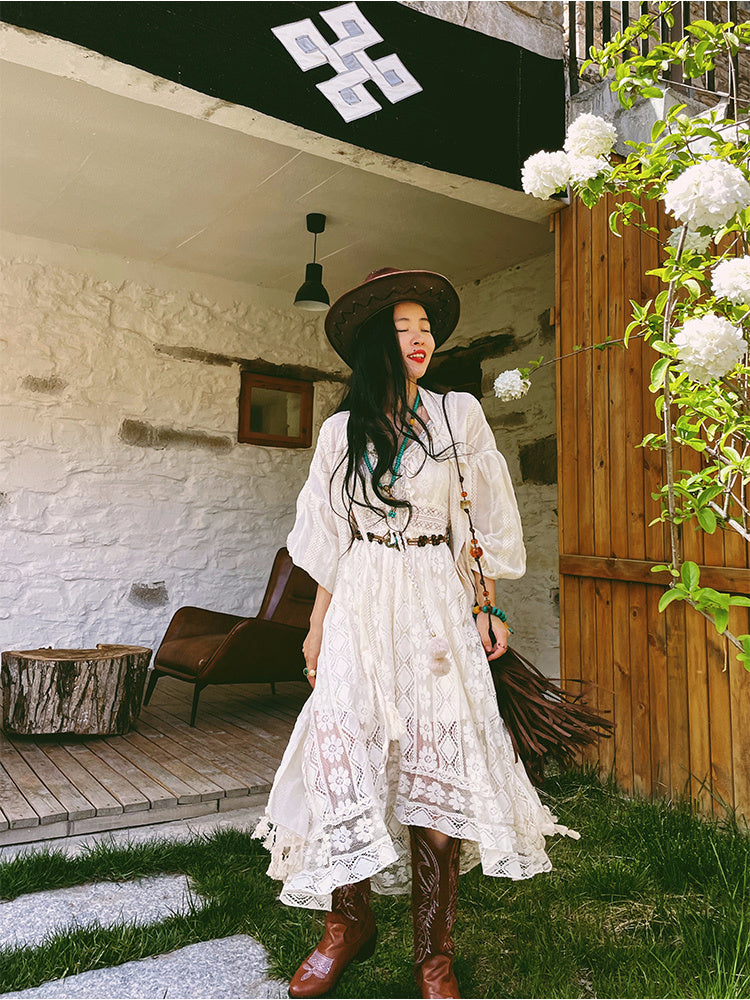 Tassel Tied Cardigan With Two Long Dresses