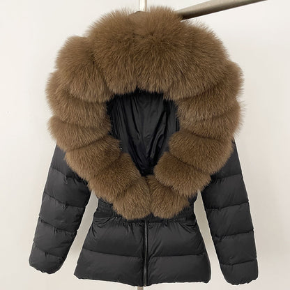 Short Women's Thickened Slim Fit Waist-tight Fur Down Jacket