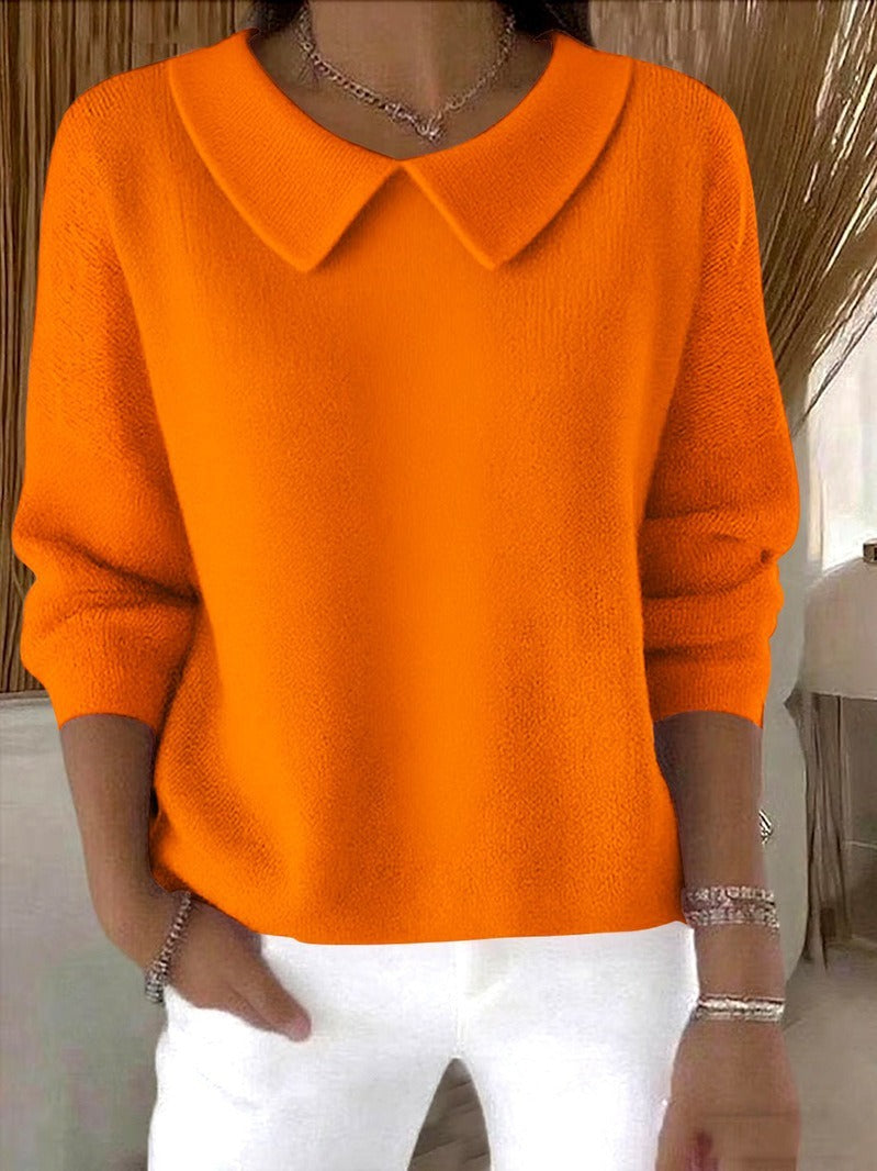 Women's Polo Collar Solid Color V-neck Long Sleeve