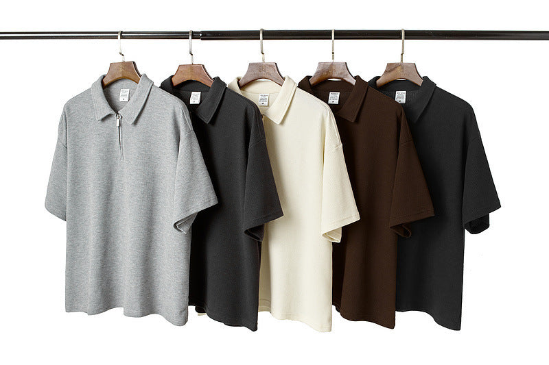 Fashion Men's Zip Up Polo Shirts Short Sleeves