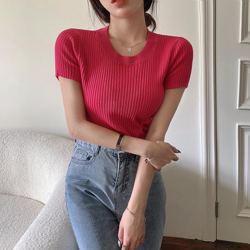 Fashion Short-sleeved Knitted Top For Women