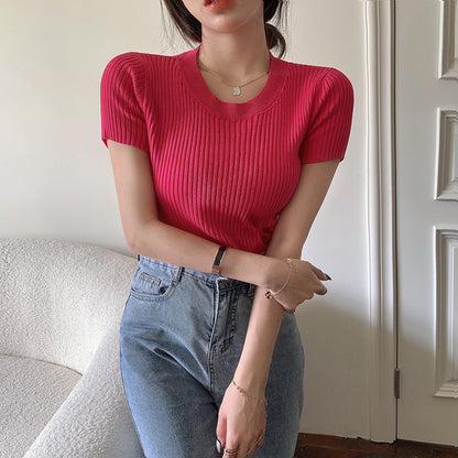 Fashion Short-sleeved Knitted Top For Women