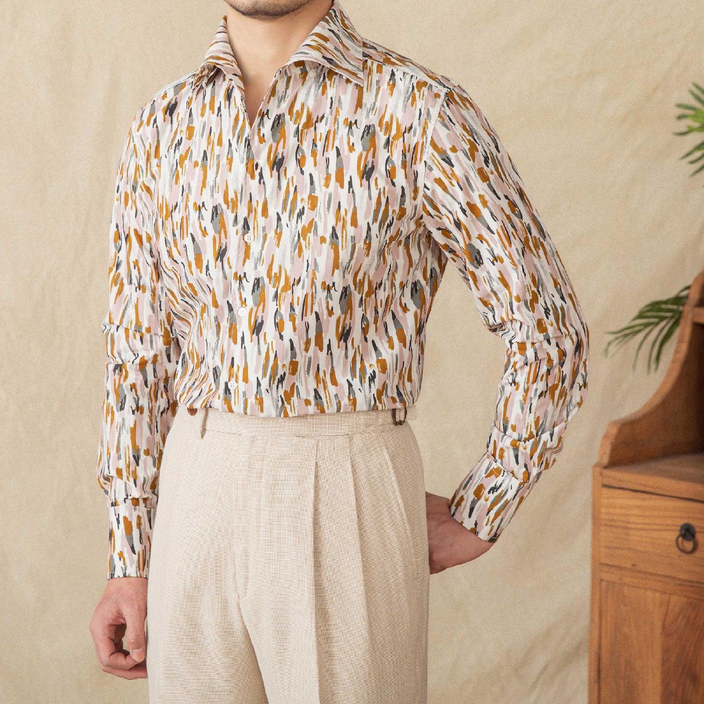 Men's Floral Long-sleeved Cardigan Cotton Shirt