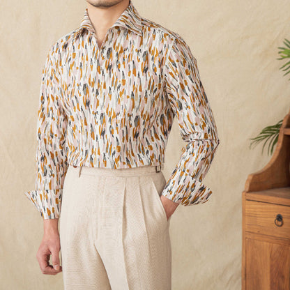 Men's Floral Long-sleeved Cardigan Cotton Shirt