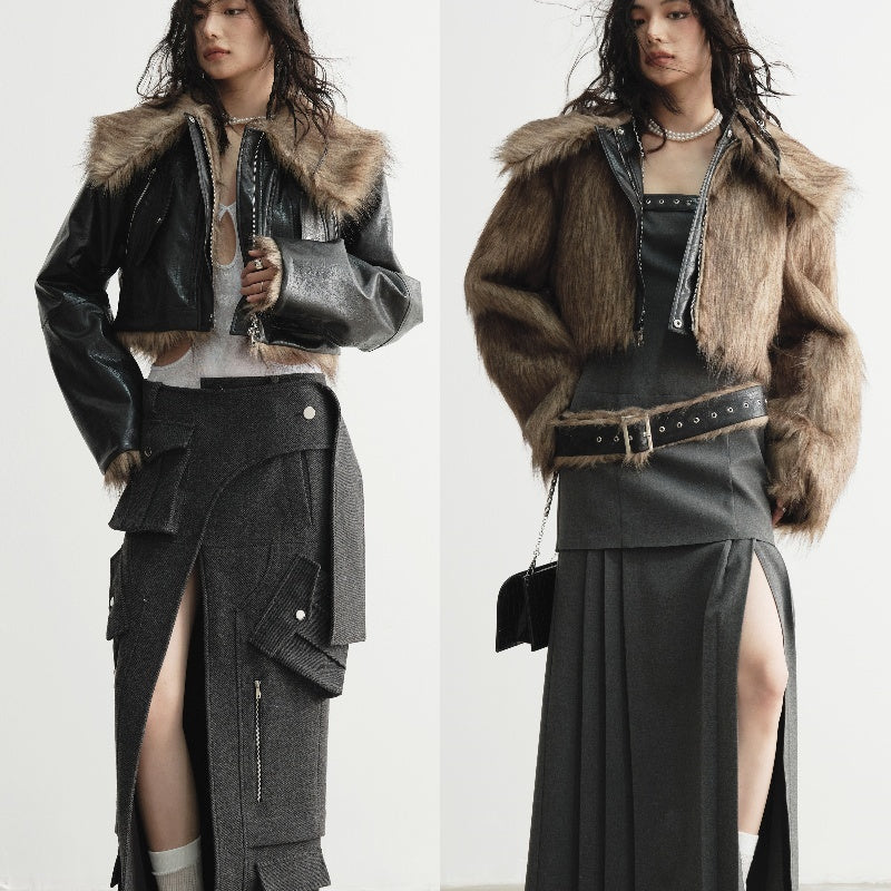 Wild Loose Feeling Fur Reverse Leather Jacket Short Coat
