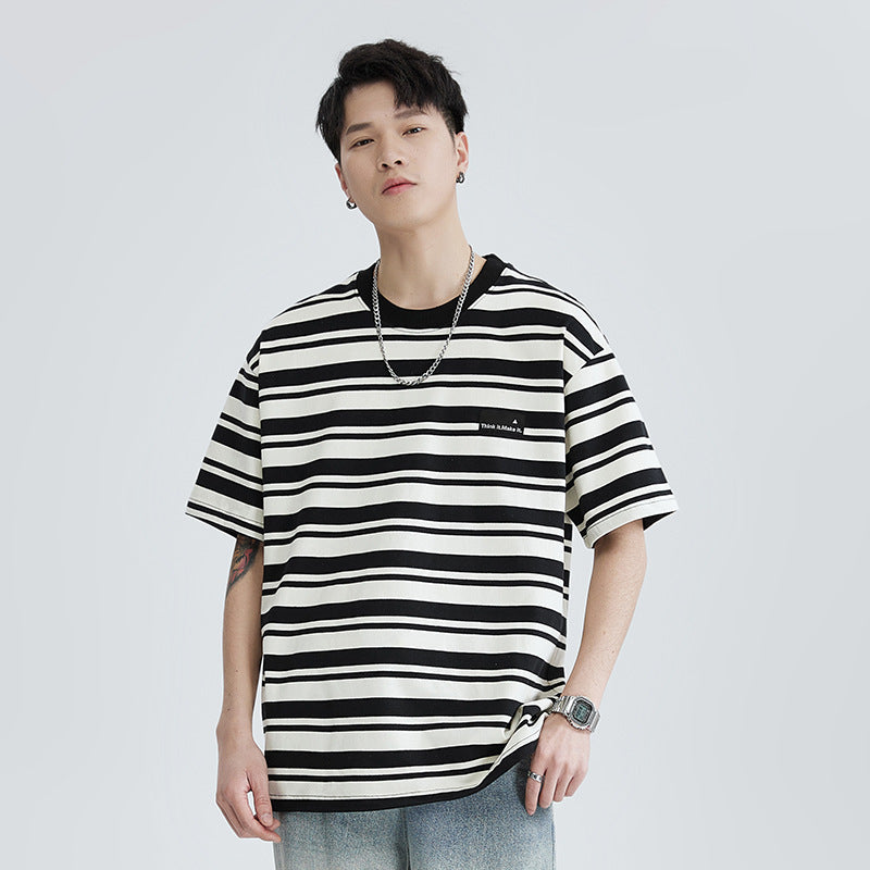 Striped Short Sleeve Round Neck Loose Boys' T-shirts