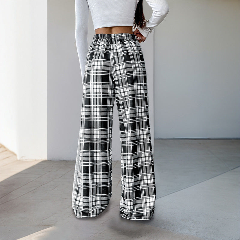 Casual Plaid Stitching Wide-leg Pants For Women