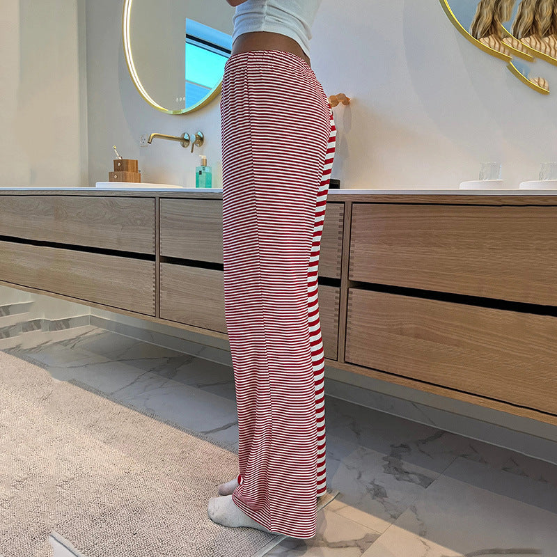 Striped Rags Stitching Wide-leg Pants Women