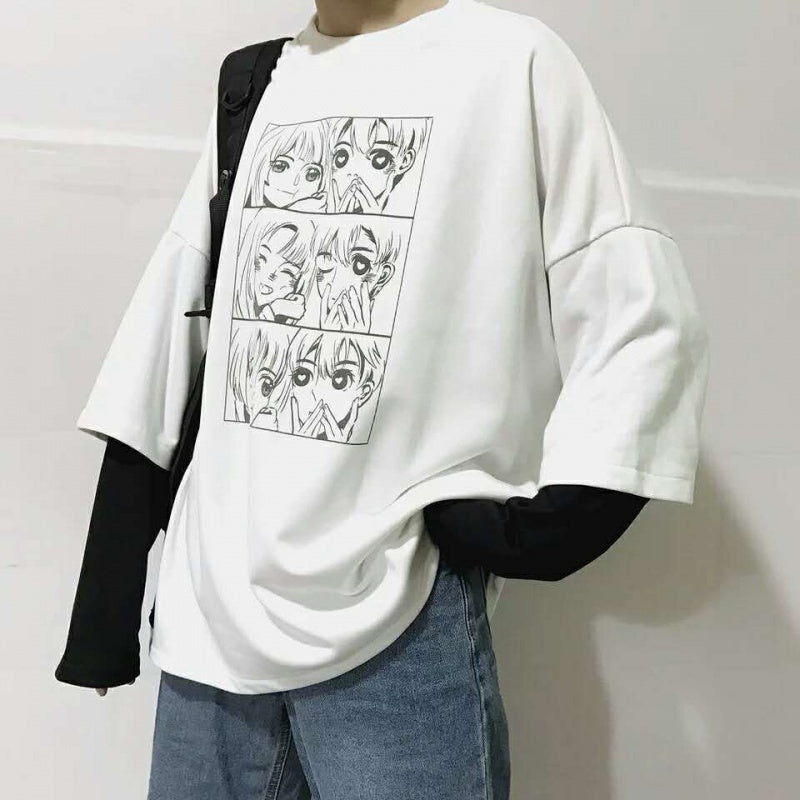 White color-block sleeves fake two long sleeves