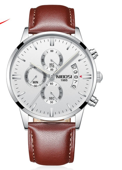 Solid steel belt men's watch waterproof coated glass luminous three-eye 6-pin quartz watch