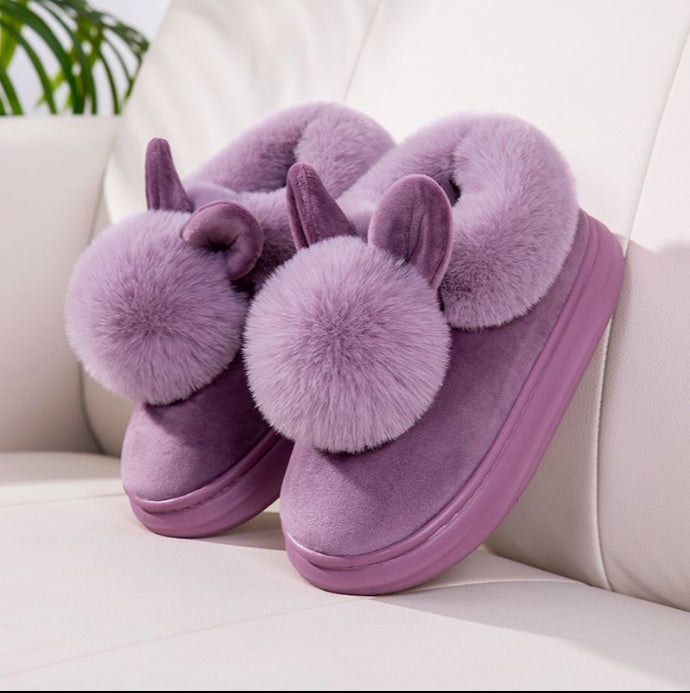 Autumn Winter Cotton Slippers Fur Rabbit Home Warm Thick Bottom Indoor Cotton Shoes Womens Slippers Cute Fluffy Cat Slippers