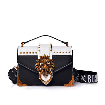Women Fashion Pack Shoulder Bag with Metal Lion Head Crossbody Package