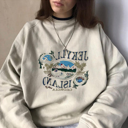 Early Autumn Lazy Style Printed Sweater Women