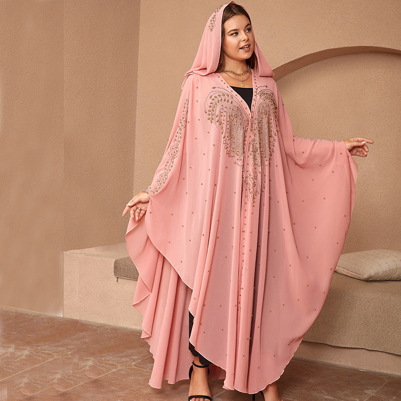 Muslim Style Rhinestone Beaded High Density Chiffon Cape And Shawl