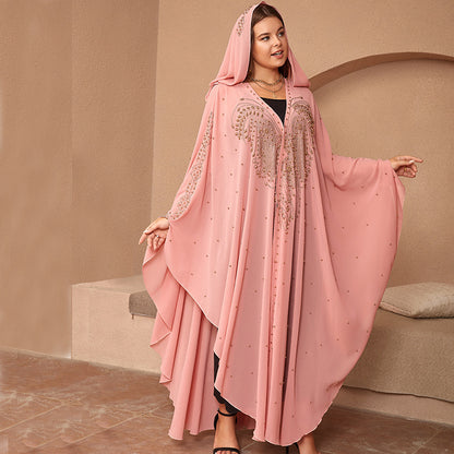 Muslim Style Rhinestone Beaded High Density Chiffon Cape And Shawl