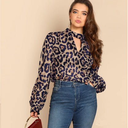 Leopard V-neck sexy long sleeves