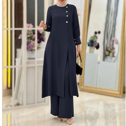 Muslim Women's Wear Two-piece Fashion Elegant Solid Color Side