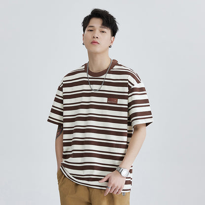 Striped Short Sleeve Round Neck Loose Boys' T-shirts