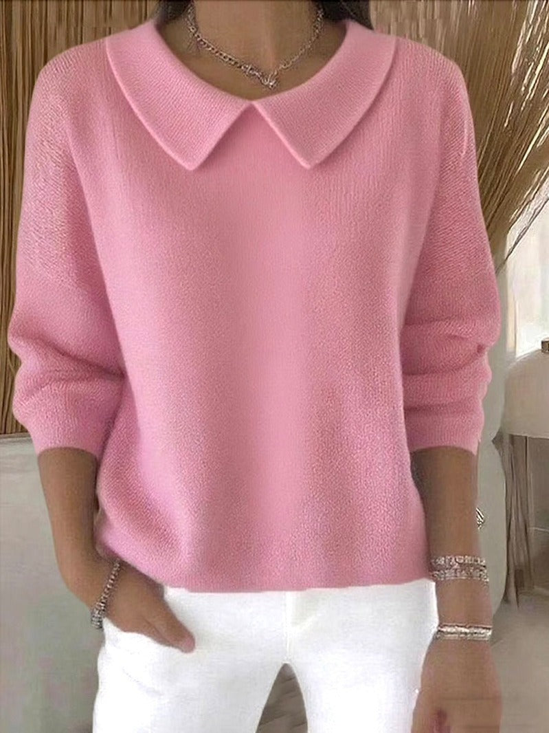 Women's Polo Collar Solid Color V-neck Long Sleeve
