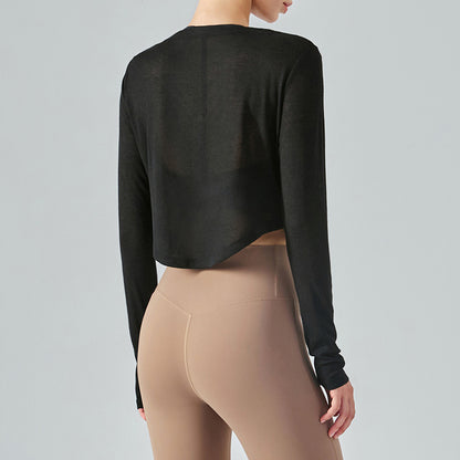Loose V-neck Yoga Blouse Long Sleeve T-shirt Casual Draping Effect
