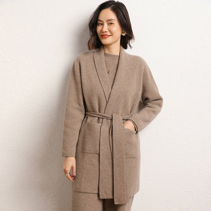 Fall Winter Fashion Mid-length Knitted Coat For Women
