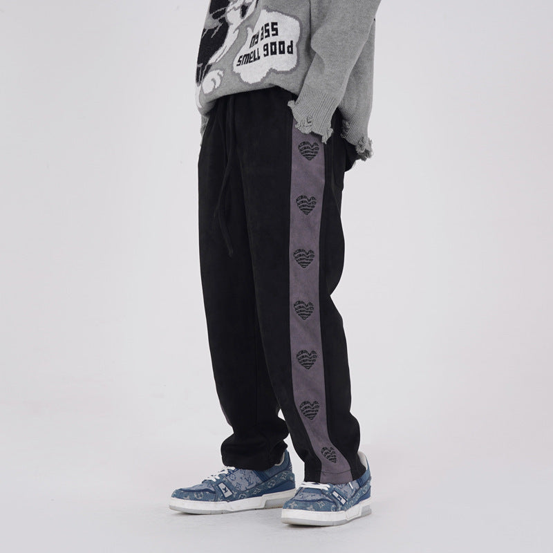 Side Stripes Love Embroidered Velvet Sweatpants Men