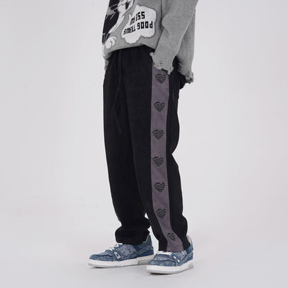 Side Stripes Love Embroidered Velvet Sweatpants Men