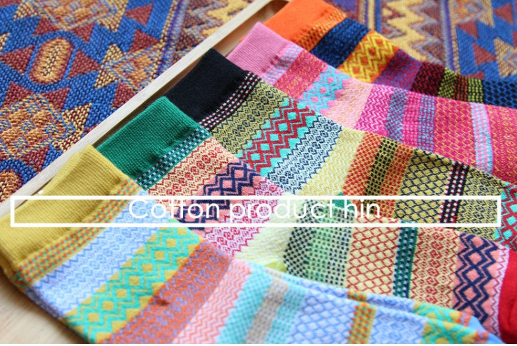 Vintage ethnic wind tube female socks horizontal strip double road socks cotton socks socks