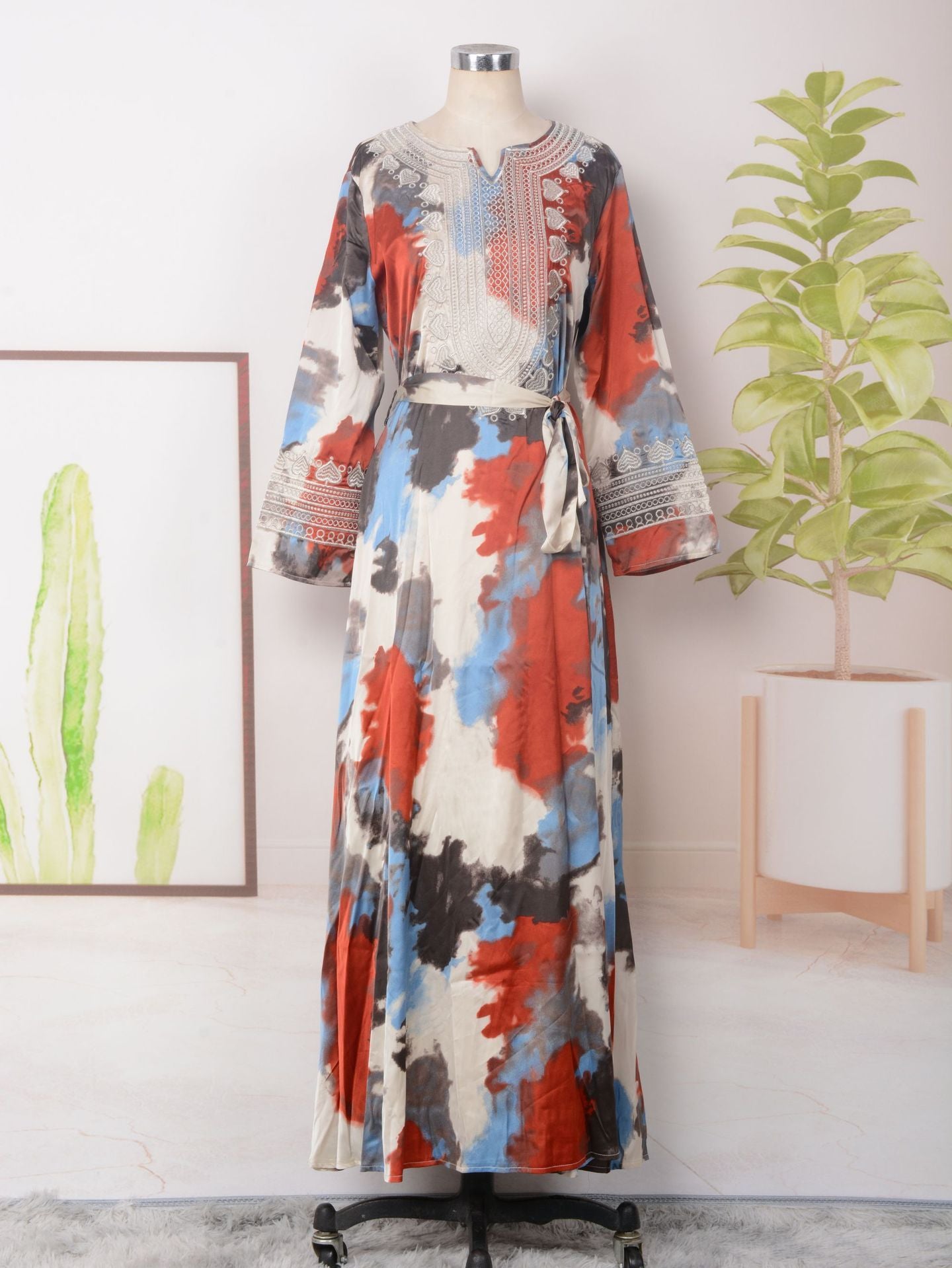 Women's Printed Embroidered Large Swing Muslim Dress