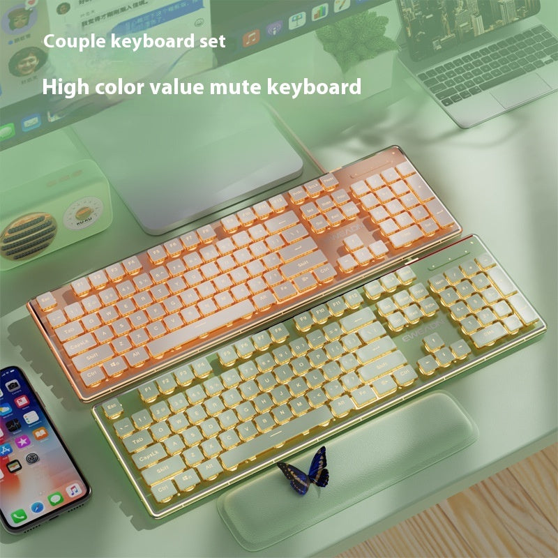 Prewalker V3 Wired Mute Keyboard Mouse Suit Mechanical Feeling Girls Office Typing Wireless Bluetooth Computer