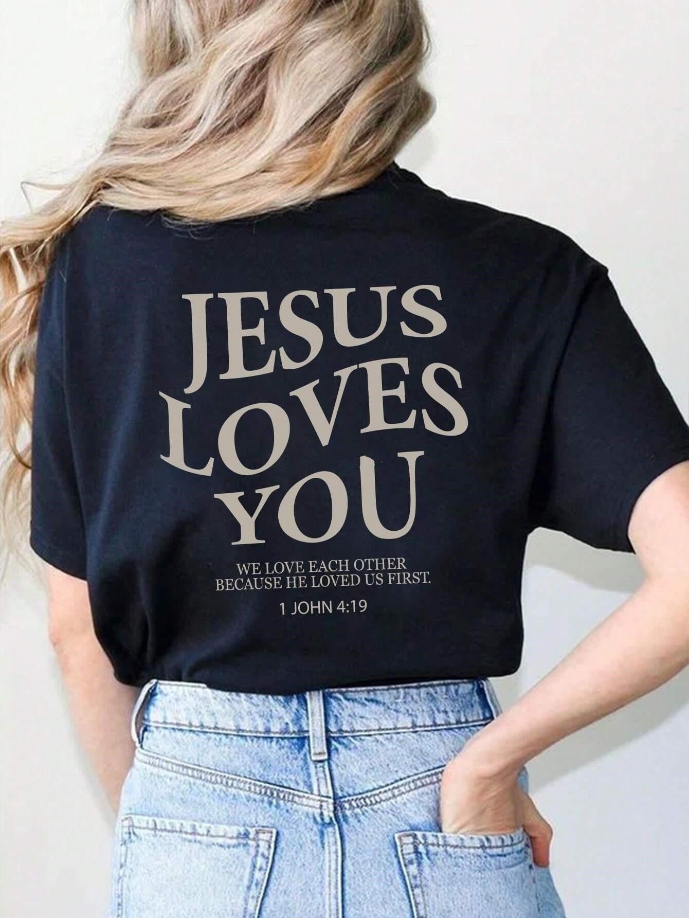 Jesus Loves You Letter Print Women T-Shirts Summer Breathabl