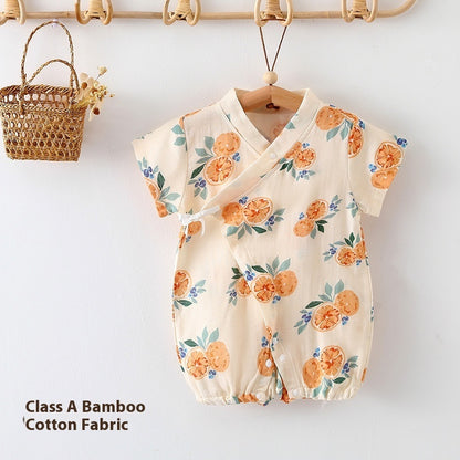 Baby Jumpsuit Summer Clothing Class A Bamboo Cotton Gauze Thin Air Conditioning Room Clothes