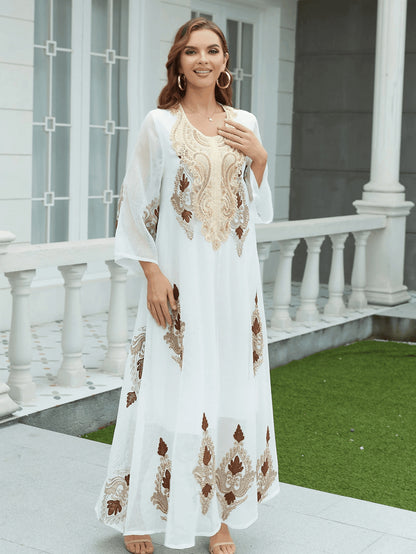 Muslim Embroidery Mesh Dress
