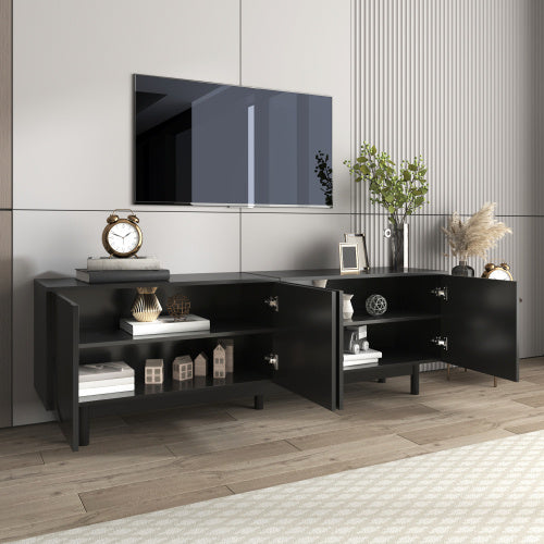 Modern Black TV Cabinet  175 X 38 X 56 Cm, Adjustable Shelves, Lightweight Lowboard TV Furniture In Luxury Style