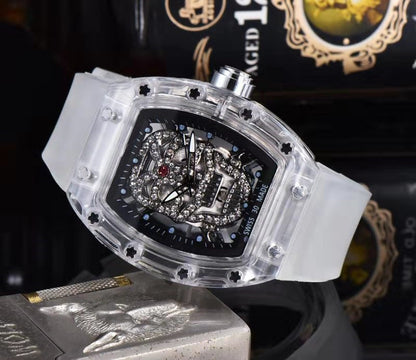 Dunhuang Popular Men's Business Watch Ghost Punk Diamond Transparent Case