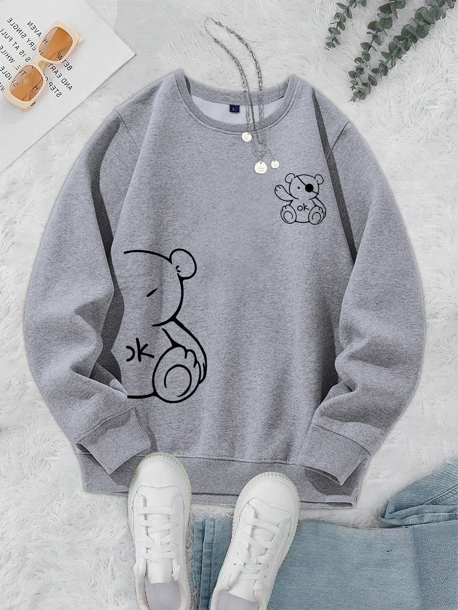 Kawaii OK Teddy Bear Printing Sweatshirts For Women Classic