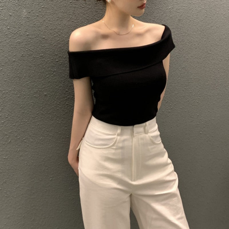 Striped Short-sleeved Sweater Top For Women