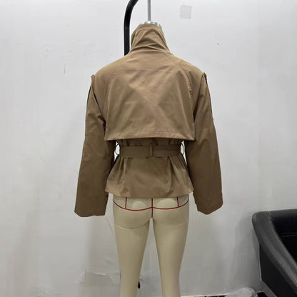 Women Double-breasted Niche Lace-up Trench Coat