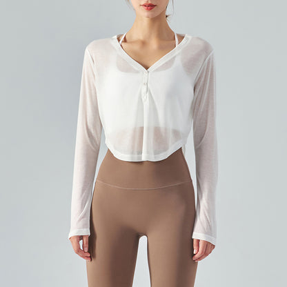 Loose V-neck Yoga Blouse Long Sleeve T-shirt Casual Draping Effect