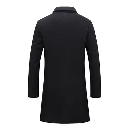 Winter Lapel Trench Coat Fashion Pocket Single Breasted Jacket Outerwear Casual Solid Color Men's Clothing