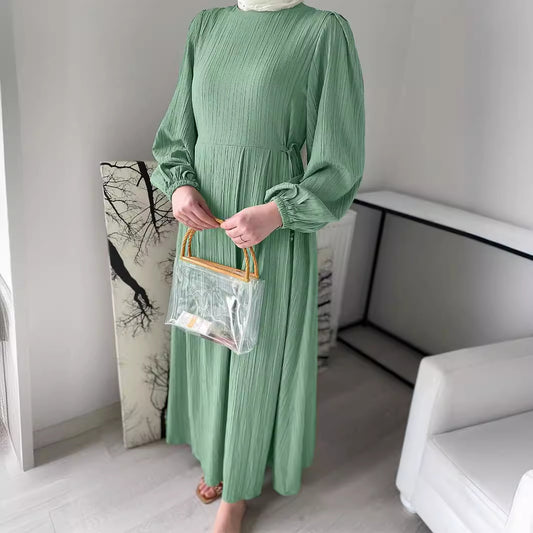 Muslim Round Neck Lantern Sleeve Robe Elegant And Comfortable Dress