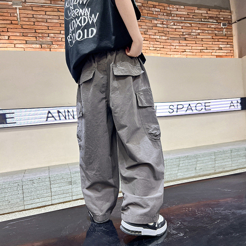 Loose Children's Spring Clothes Pu Handsome Pants