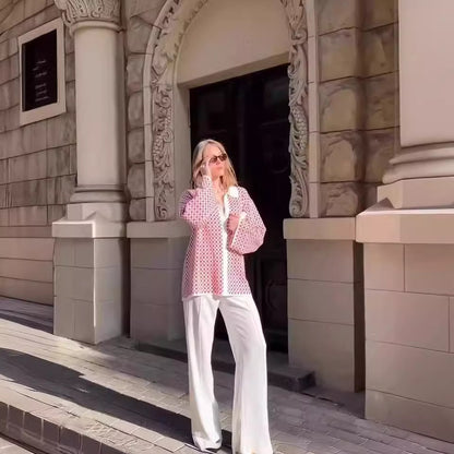 Color Matching Polo Collar Coat Cardigan Women's Clothes