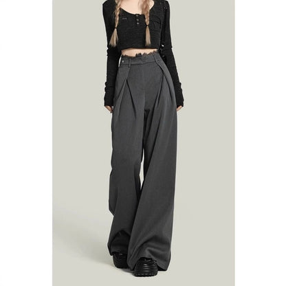 Black Lace Stitching Wide-leg Casual Pants Women
